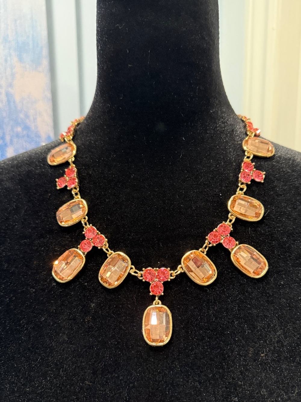 Oscar de la Renta Gold-Tone Peach and Pink Crystal Necklace
